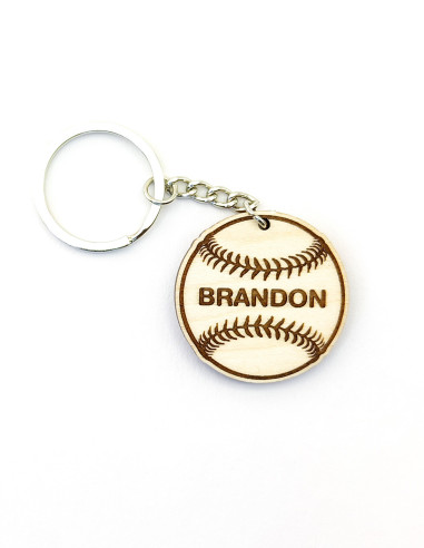 Wooden ball keychain · Name on the ball · Baseball example