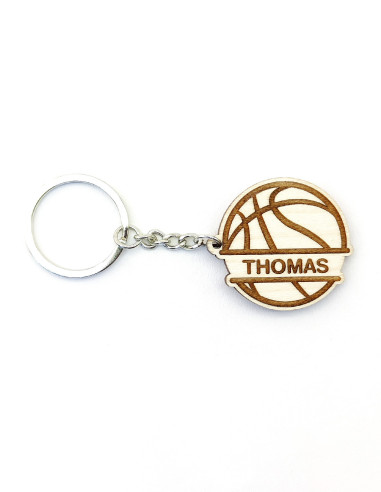 Wooden ball keychain · Name on the ball · Basketball example
