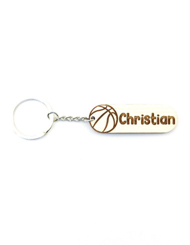 Wooden ball keychain · Name beside the ball · Basketball example