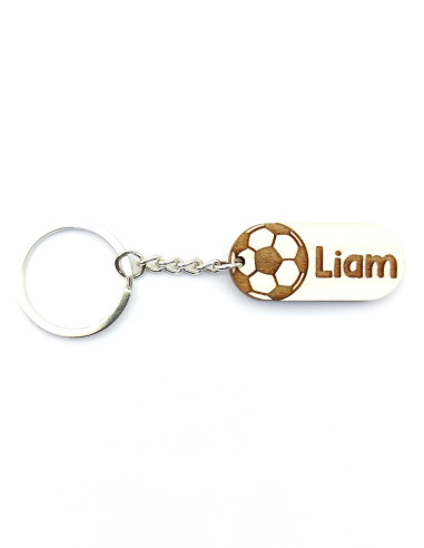 Wooden ball keychain · Name beside the ball · Football example