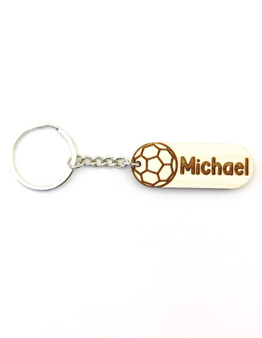 Wooden ball keychain · Name beside the ball · Handball example