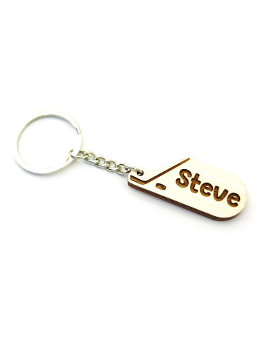 Wooden hockey stick and puck keychain example