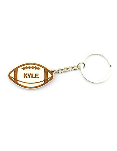 Wooden ball keychain · Name on the ball · Rugby example