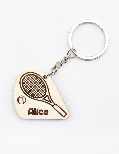 Wooden tennis keychain example